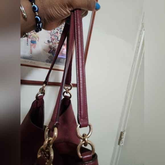 Coach Lexy In Leather Wine Soft Pebbled Leather Three Compartment Double Strap - Picture 8 of 15